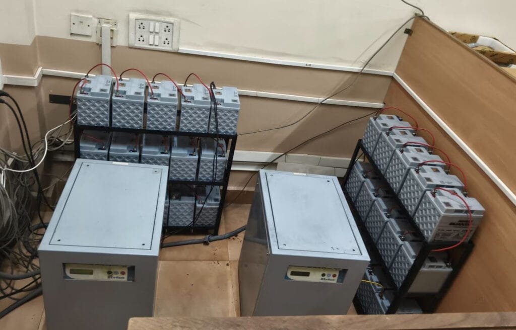Industrial battery bank connected to UPS systems