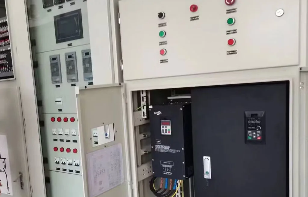 Industrial substation battery charger system with DC battery bank, SMPS charger, relay protection infrastructure, and utility backup power system