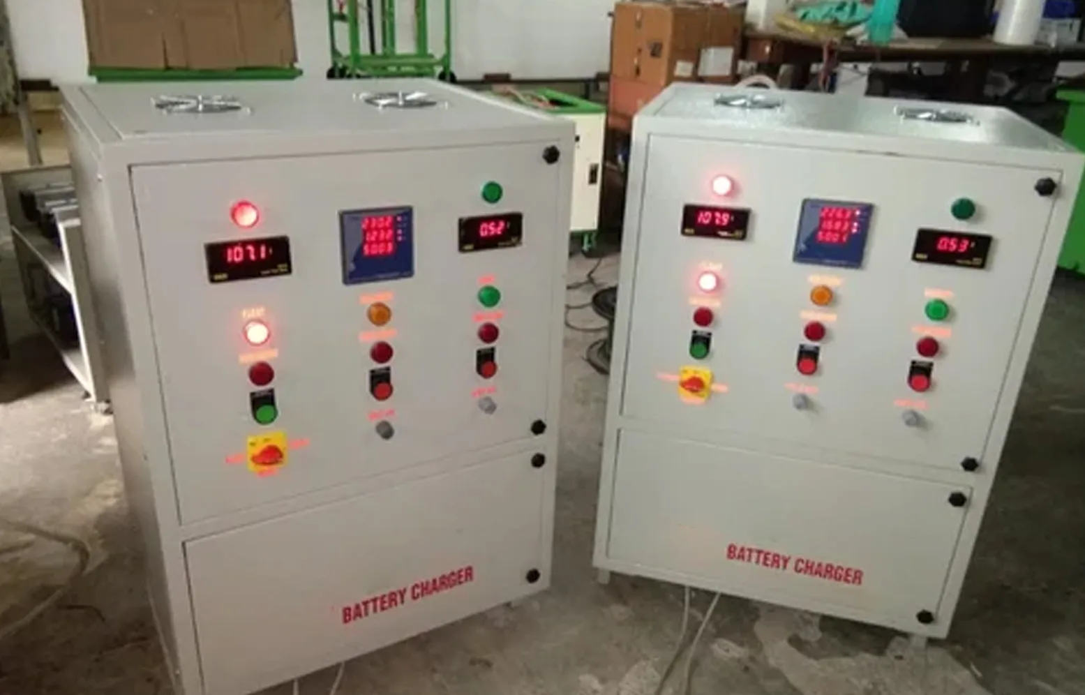 Industrial float charger and boost charger system for telecom battery banks, substations, and industrial DC backup infrastructure