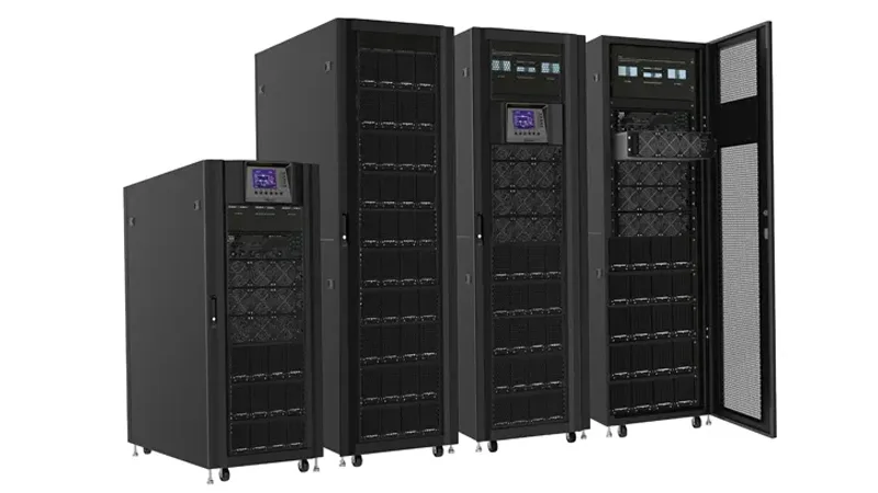 Modular UPS system for enterprise data center infrastructure with scalable backup power modules and redundant power architecture